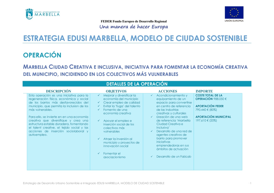 Marbella ciudad creativa e inclusiva, iniciativa para fomentar la economía creativa del municipio, incidiendo en los colectivos más vulnerables