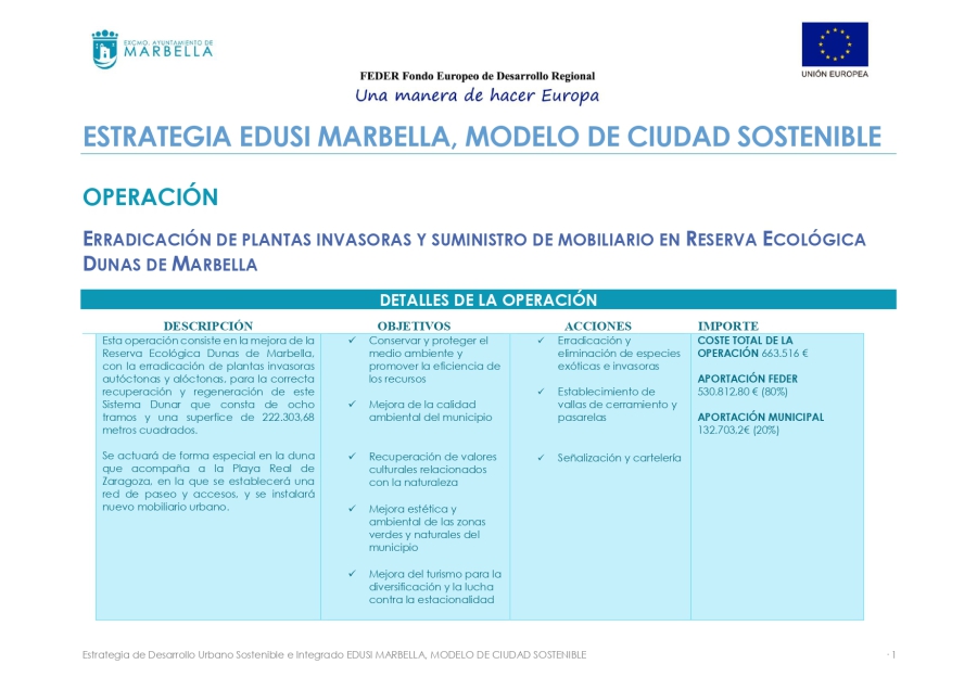 Erradicación de plantas invasoras y suministro de mobiliario en reserva ecológica dunas de Marbella